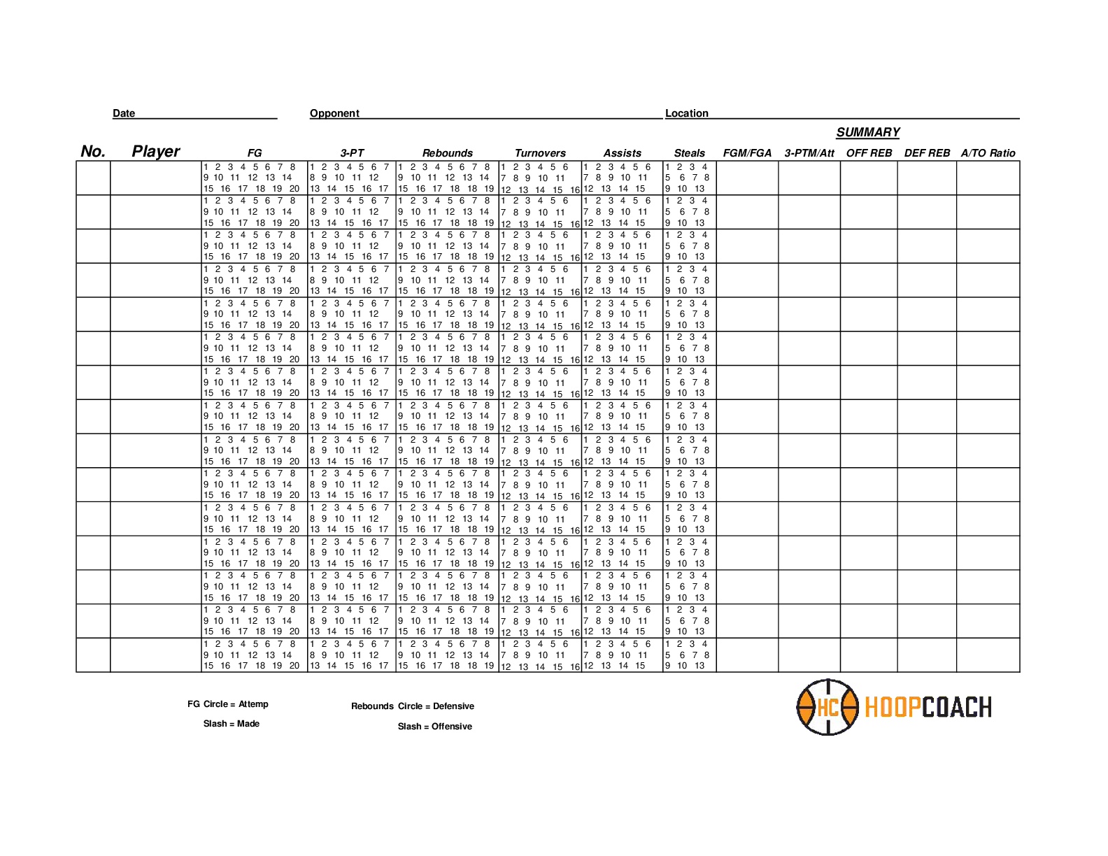 Blank Basketball Stat Sheets Hoop Coach